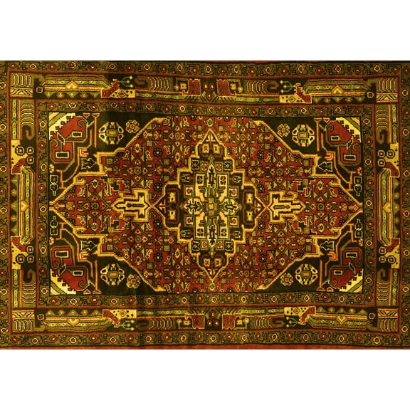 Ahgly Company Machine Washable Indoor Rectangle Persian Yellow Traditional Area Rugs, 5' x 7'