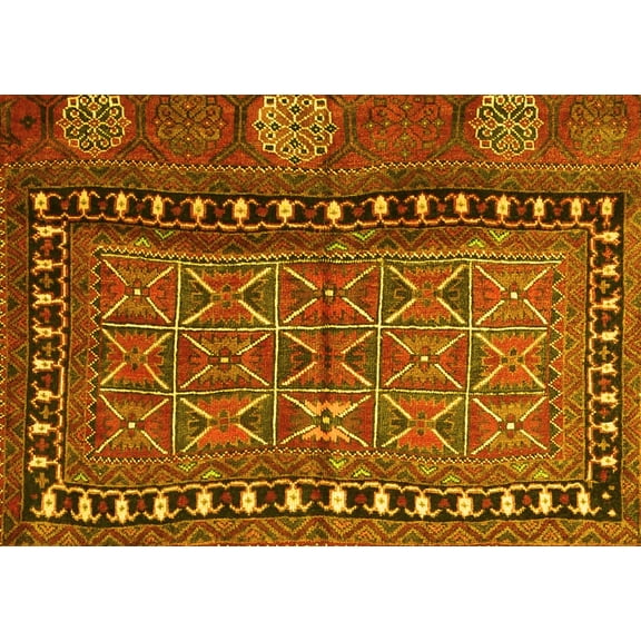 Ahgly Company Machine Washable Indoor Rectangle Persian Yellow Traditional Area Rugs, 5' x 7'
