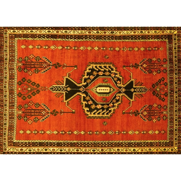 Ahgly Company Machine Washable Indoor Rectangle Persian Yellow Traditional Area Rugs, 5' x 7'