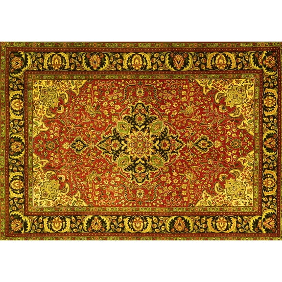 Ahgly Company Machine Washable Indoor Rectangle Persian Yellow Traditional Area Rugs, 5' x 7'