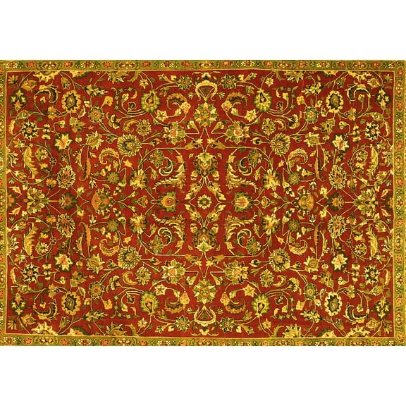 Ahgly Company Machine Washable Indoor Rectangle Persian Yellow Traditional Area Rugs, 5' x 7'