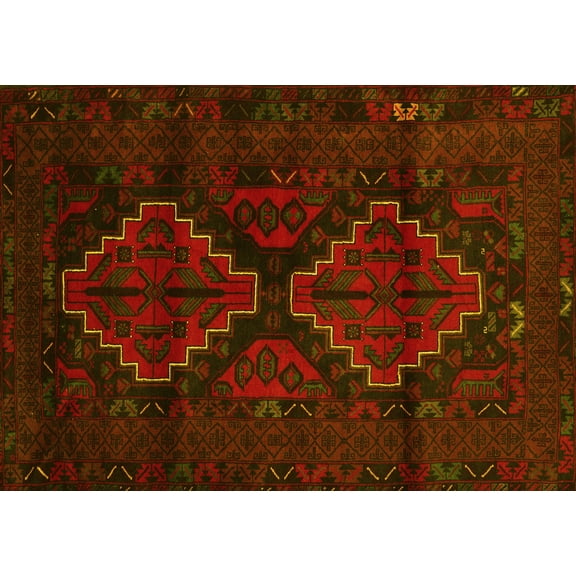 Ahgly Company Machine Washable Indoor Rectangle Persian Yellow Traditional Area Rugs, 5' x 7'