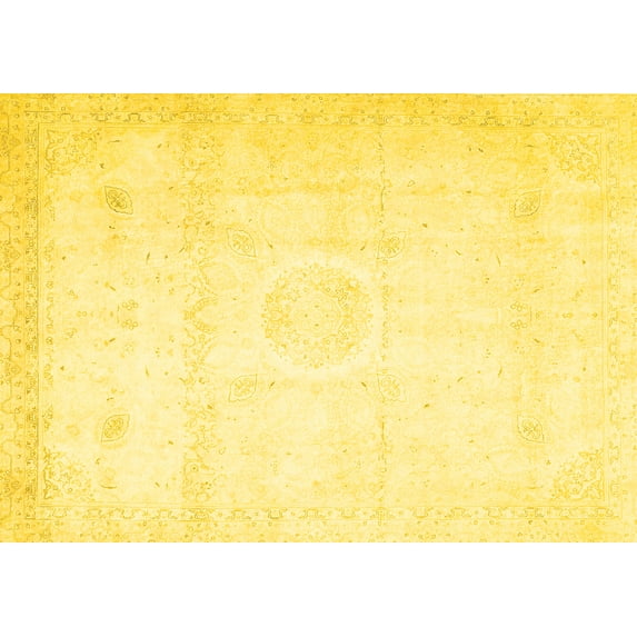 Ahgly Company Machine Washable Indoor Rectangle Persian Yellow Traditional Area Rugs, 5' x 7'