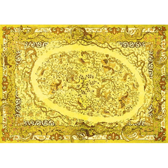 Ahgly Company Machine Washable Indoor Rectangle Persian Yellow Traditional Area Rugs, 5' x 7'