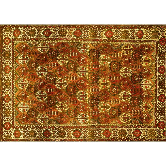 Ahgly Company Machine Washable Indoor Rectangle Persian Yellow Traditional Area Rugs, 5' x 7'