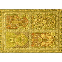 Ahgly Company Machine Washable Indoor Rectangle Persian Yellow Traditional Area Rugs, 5' x 7'