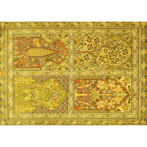 Ahgly Company Machine Washable Indoor Rectangle Persian Yellow Traditional Area Rugs, 5' x 7'