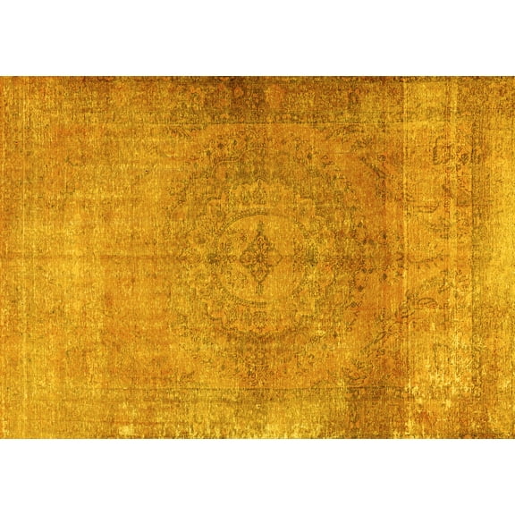Ahgly Company Machine Washable Indoor Rectangle Persian Yellow Traditional Area Rugs, 5' x 7'