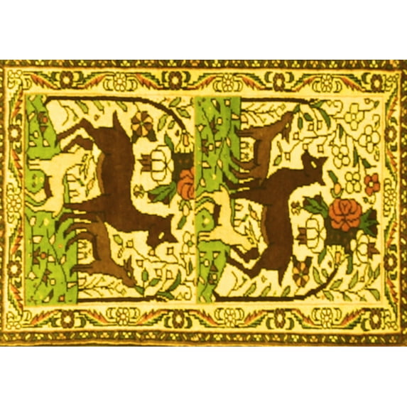 Ahgly Company Machine Washable Indoor Rectangle Persian Yellow Traditional Area Rugs, 5' x 7'