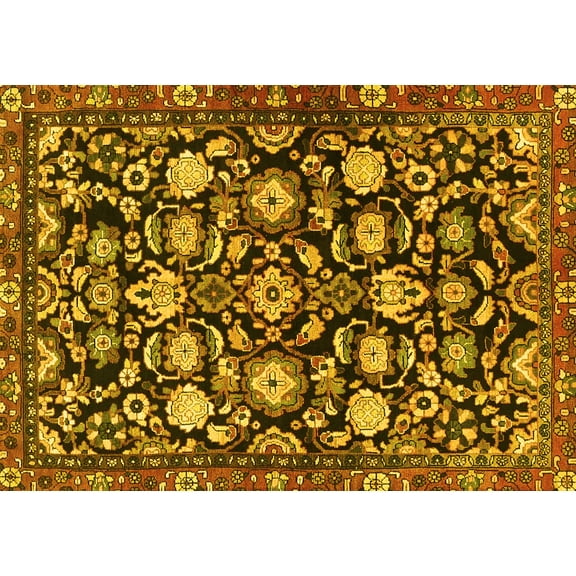 Ahgly Company Machine Washable Indoor Rectangle Persian Yellow Traditional Area Rugs, 5' x 7'