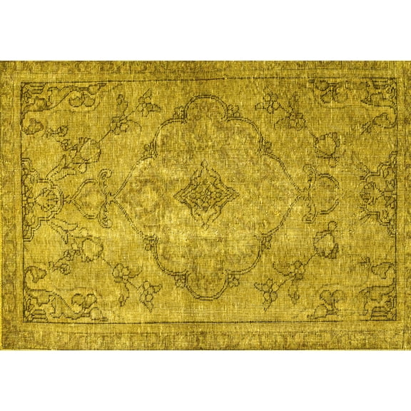 Ahgly Company Machine Washable Indoor Rectangle Persian Yellow Traditional Area Rugs, 5' x 7'