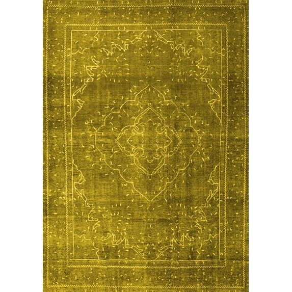 Ahgly Company Machine Washable Indoor Rectangle Persian Yellow Traditional Area Rugs, 5' x 8'