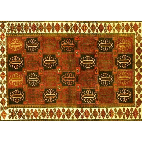 Ahgly Company Machine Washable Indoor Rectangle Persian Yellow Traditional Area Rugs, 5' x 8'