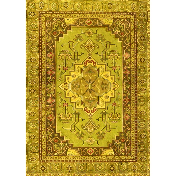 Ahgly Company Machine Washable Indoor Rectangle Persian Yellow Traditional Area Rugs, 5' x 8'