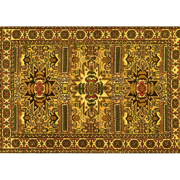Ahgly Company Machine Washable Indoor Rectangle Persian Yellow Traditional Area Rugs, 5' x 8'