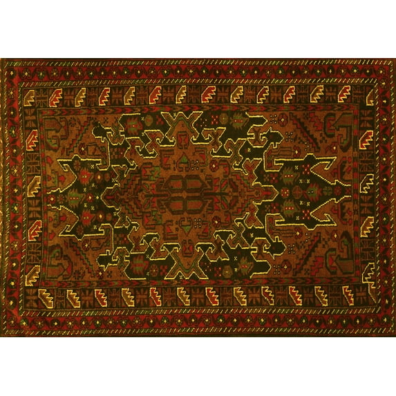 Ahgly Company Machine Washable Indoor Rectangle Persian Yellow Traditional Area Rugs, 5' x 8'