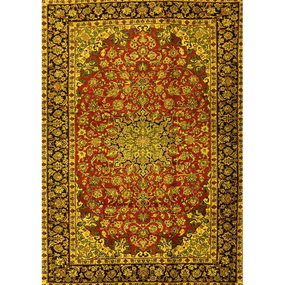 Ahgly Company Machine Washable Indoor Rectangle Persian Yellow Traditional Area Rugs, 5' x 8'