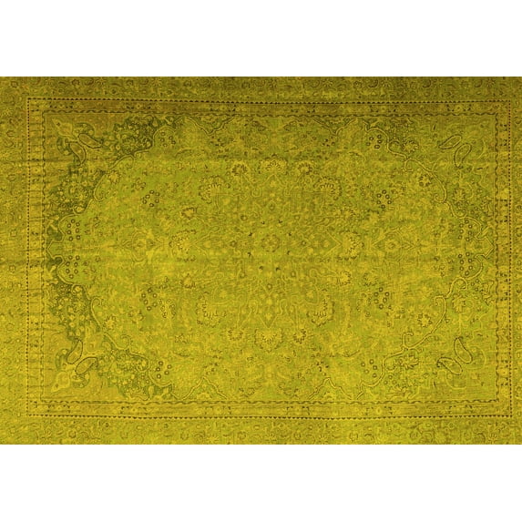 Ahgly Company Machine Washable Indoor Rectangle Persian Yellow Traditional Area Rugs, 6' x 9'