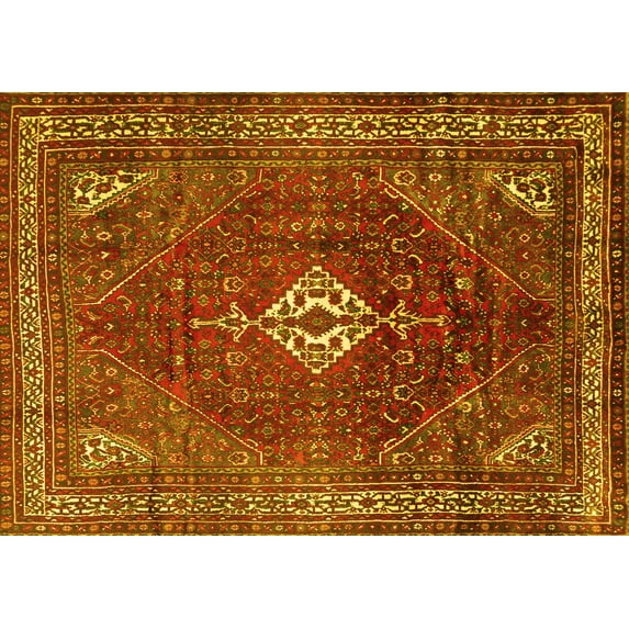 Ahgly Company Machine Washable Indoor Rectangle Persian Yellow Traditional Area Rugs, 6' x 9'