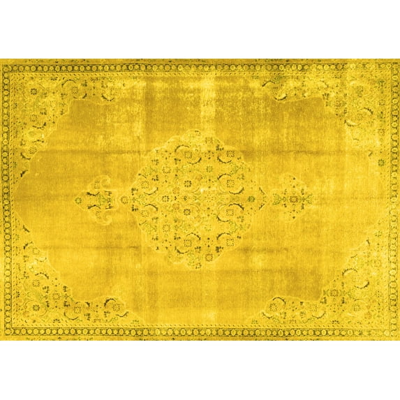 Ahgly Company Machine Washable Indoor Rectangle Persian Yellow Traditional Area Rugs, 6' x 9'