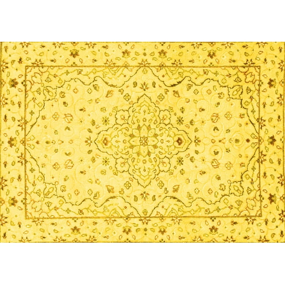 Ahgly Company Machine Washable Indoor Rectangle Persian Yellow Traditional Area Rugs, 6' x 9'