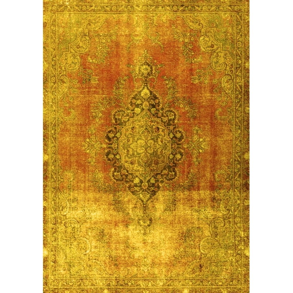 Ahgly Company Machine Washable Indoor Rectangle Persian Yellow Traditional Area Rugs, 6' x 9'