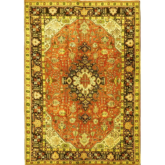 Ahgly Company Machine Washable Indoor Rectangle Persian Yellow Traditional Area Rugs, 6' x 9'
