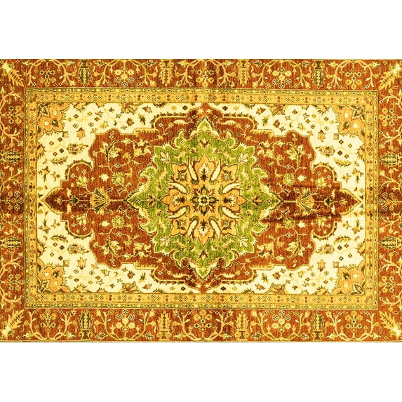 Ahgly Company Machine Washable Indoor Rectangle Persian Yellow Traditional Area Rugs, 7' x 10'