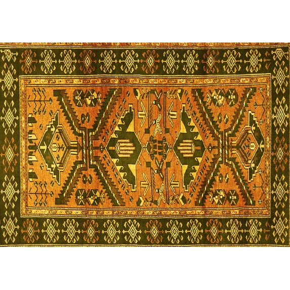 Ahgly Company Machine Washable Indoor Rectangle Persian Yellow Traditional Area Rugs, 7' x 10'
