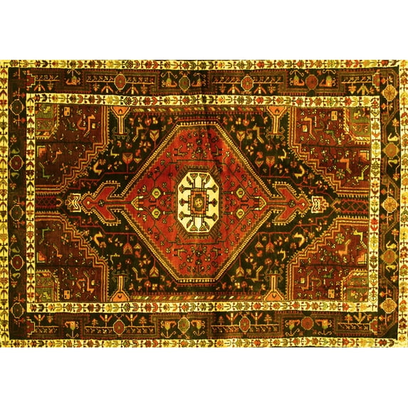 Ahgly Company Machine Washable Indoor Rectangle Persian Yellow Traditional Area Rugs, 7' x 10'