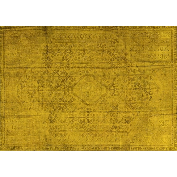 Ahgly Company Machine Washable Indoor Rectangle Persian Yellow Traditional Area Rugs, 7' x 10'