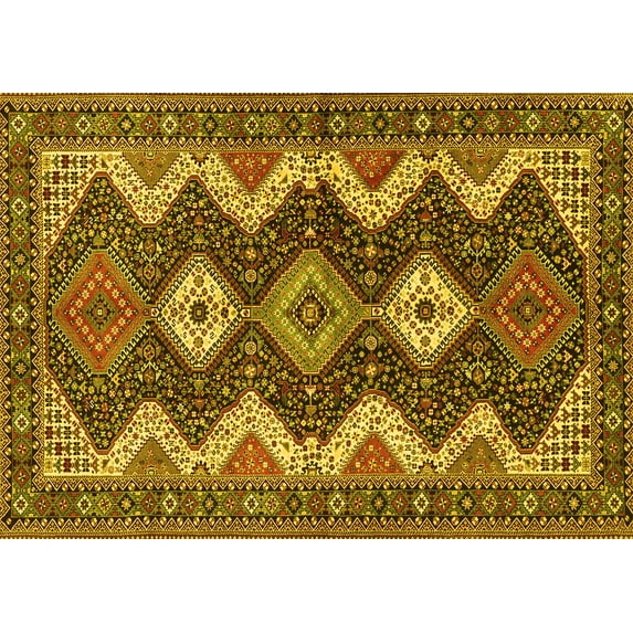 Ahgly Company Machine Washable Indoor Rectangle Persian Yellow Traditional Area Rugs, 7' x 9'
