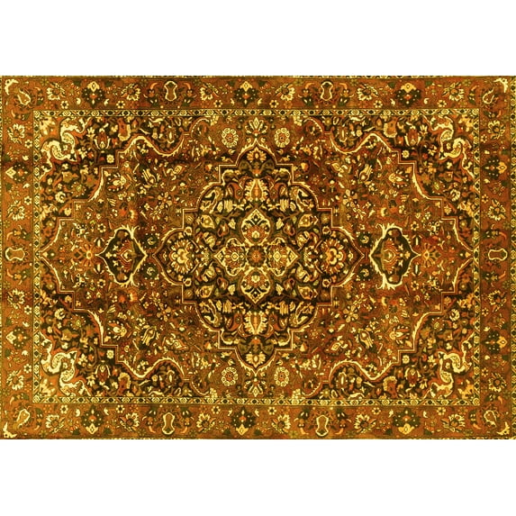 Ahgly Company Machine Washable Indoor Rectangle Persian Yellow Traditional Area Rugs, 7' x 9'