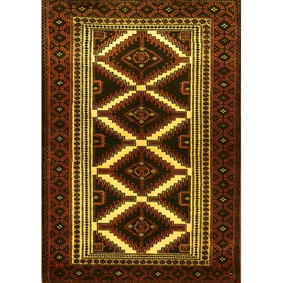 Ahgly Company Machine Washable Indoor Rectangle Persian Yellow Traditional Area Rugs, 7' x 9'
