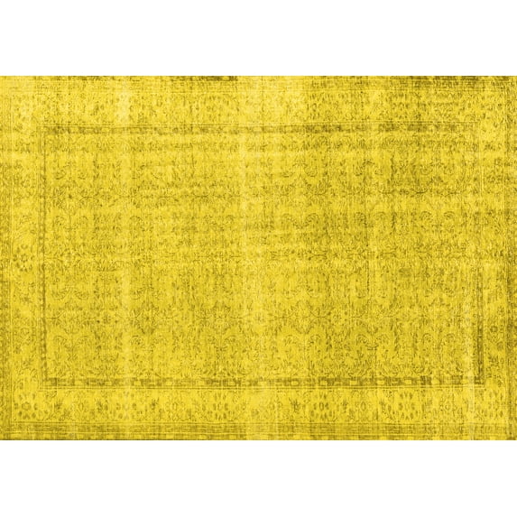Ahgly Company Machine Washable Indoor Rectangle Persian Yellow Traditional Area Rugs, 7' x 9'