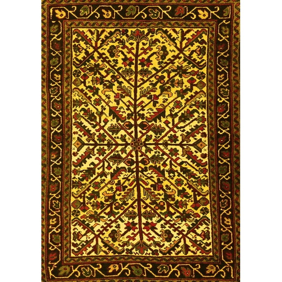 Ahgly Company Machine Washable Indoor Rectangle Persian Yellow Traditional Area Rugs, 8' x 10'