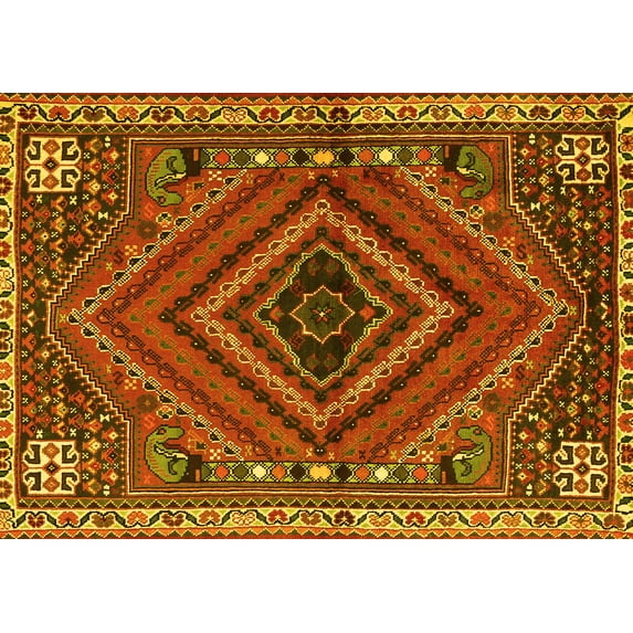 Ahgly Company Machine Washable Indoor Rectangle Persian Yellow Traditional Area Rugs, 8' x 10'