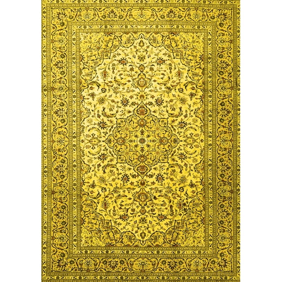 Ahgly Company Machine Washable Indoor Rectangle Persian Yellow Traditional Area Rugs, 8' x 10'