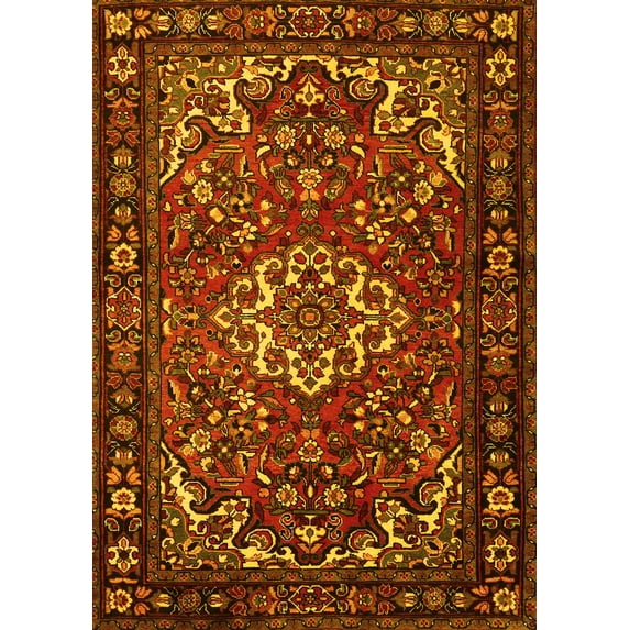 Ahgly Company Machine Washable Indoor Rectangle Persian Yellow Traditional Area Rugs, 8' x 10'