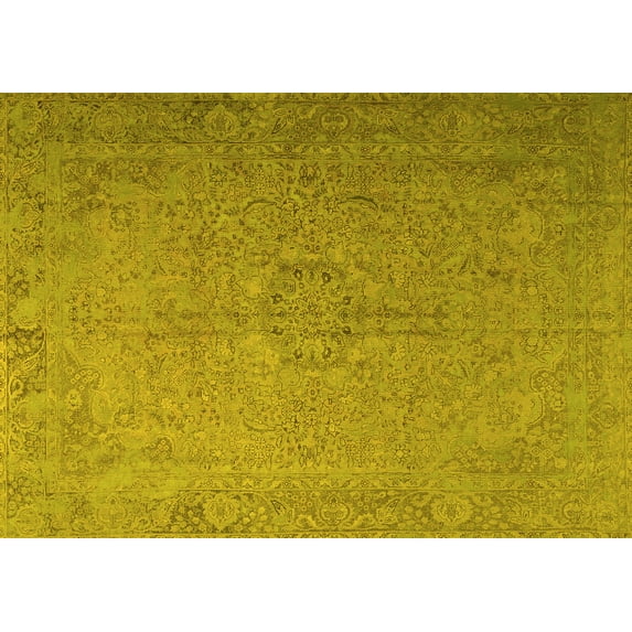 Ahgly Company Machine Washable Indoor Rectangle Persian Yellow Traditional Area Rugs, 8' x 10'