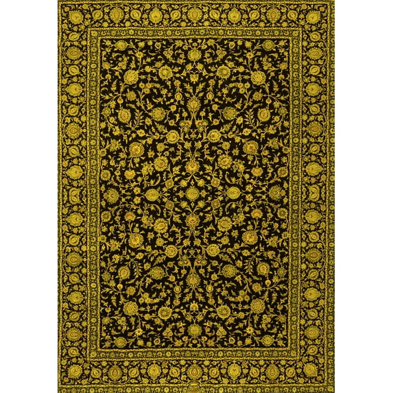 Ahgly Company Machine Washable Indoor Rectangle Persian Yellow Traditional Area Rugs, 8' x 10'