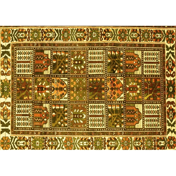 Ahgly Company Machine Washable Indoor Rectangle Persian Yellow Traditional Area Rugs, 8' x 12'