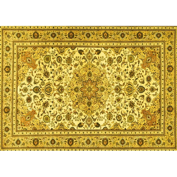 Ahgly Company Machine Washable Indoor Rectangle Persian Yellow Traditional Area Rugs, 8' x 12'
