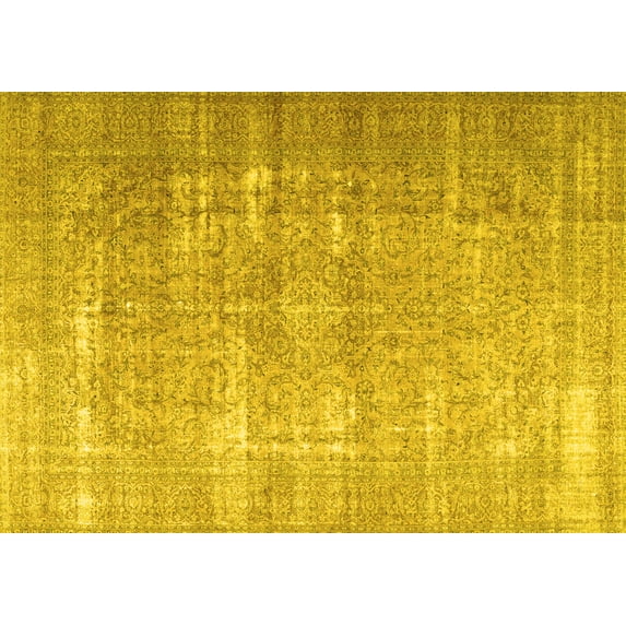 Ahgly Company Machine Washable Indoor Rectangle Persian Yellow Traditional Area Rugs, 8' x 12'