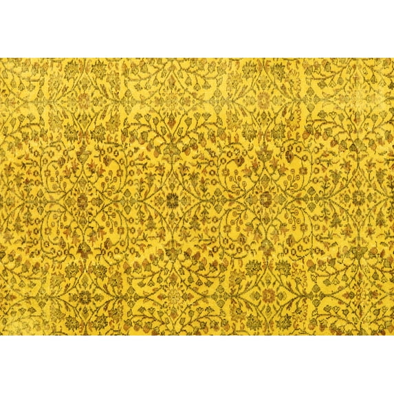 Ahgly Company Machine Washable Indoor Rectangle Persian Yellow Traditional Area Rugs, 8' x 12'