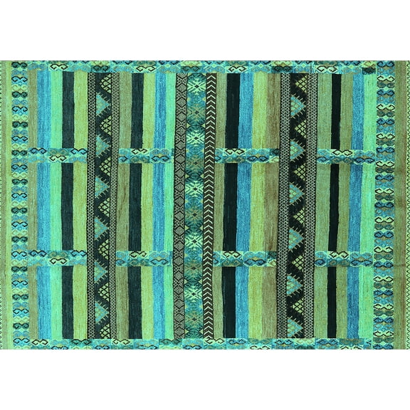 Ahgly Company Machine Washable Indoor Rectangle Solid Turquoise Blue Modern Area Rugs, 8' x 12'