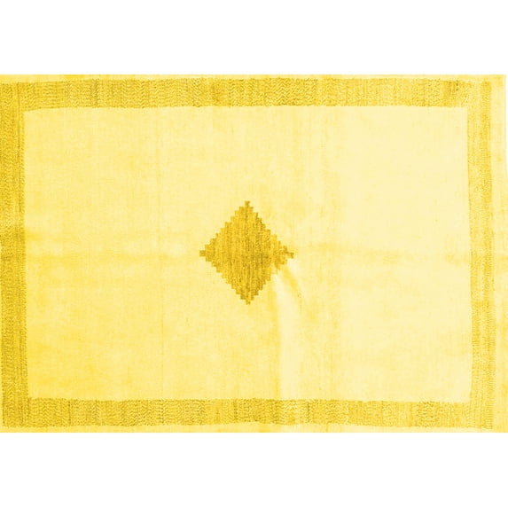 Ahgly Company Machine Washable Indoor Rectangle Solid Yellow Modern Area Rugs, 2' x 4'