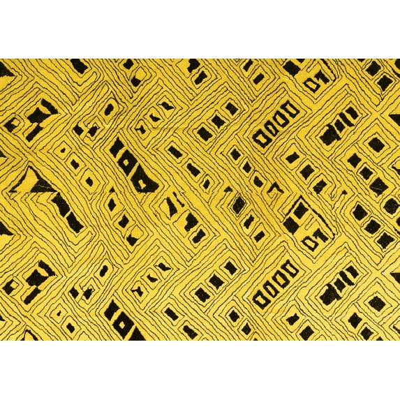 Ahgly Company Machine Washable Indoor Rectangle Solid Yellow Modern Area Rugs, 4' x 6'