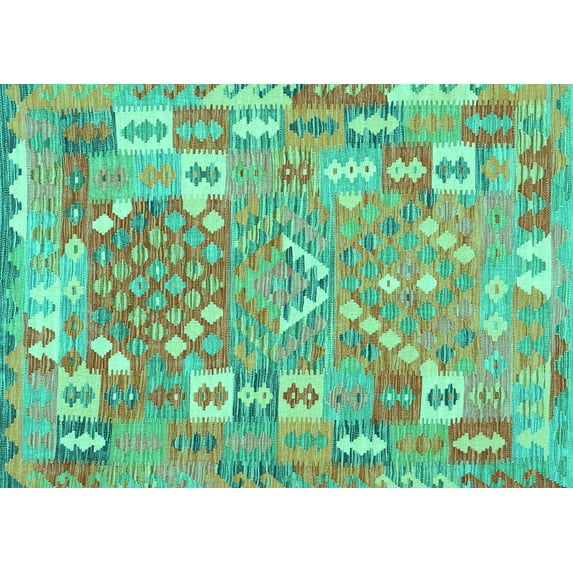 Ahgly Company Machine Washable Indoor Rectangle Southwestern Turquoise Blue Country Area Rugs, 3' x 5'