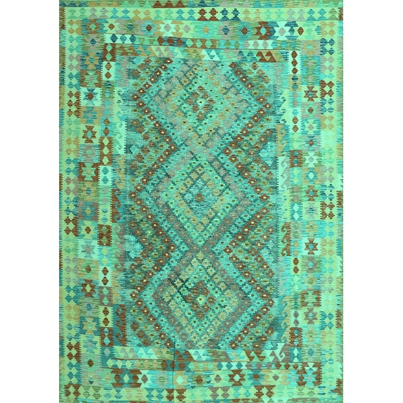 Ahgly Company Machine Washable Indoor Rectangle Southwestern Turquoise Blue Country Area Rugs, 3' x 5'